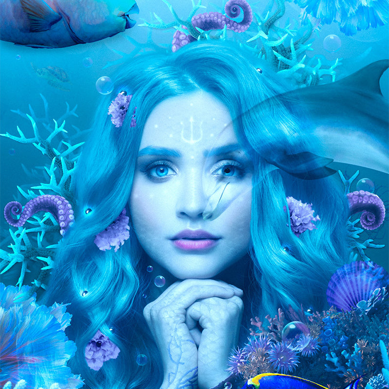 This poster print is a beautiful representation of Amphitrite, the goddess of the sea, who rules its mysterious depths and is connected to all the creatures that live in it.
