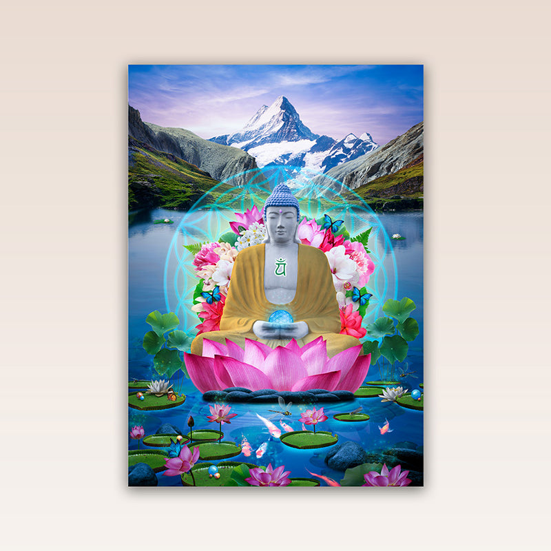 This poster print brings transformation to the desired manifestation in the space, indulge in an ethereal moment of peace and tranquillity in the embrace of the Buddha.