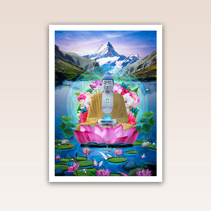 This poster print brings transformation to the desired manifestation in the space, indulge in an ethereal moment of peace and tranquillity in the embrace of the Buddha.