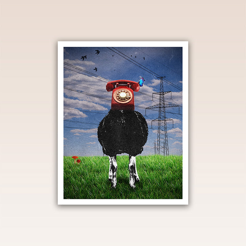 This playful poster print captures the essence of information distortion and the erosion of meaning as it journeys from source to society.