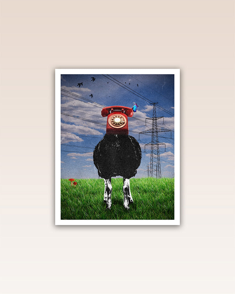 This playful poster print captures the essence of information distortion and the erosion of meaning as it journeys from source to society.