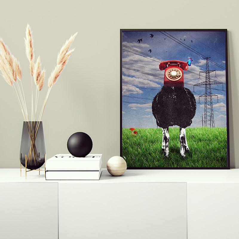 This playful poster print captures the essence of information distortion and the erosion of meaning as it journeys from source to society.