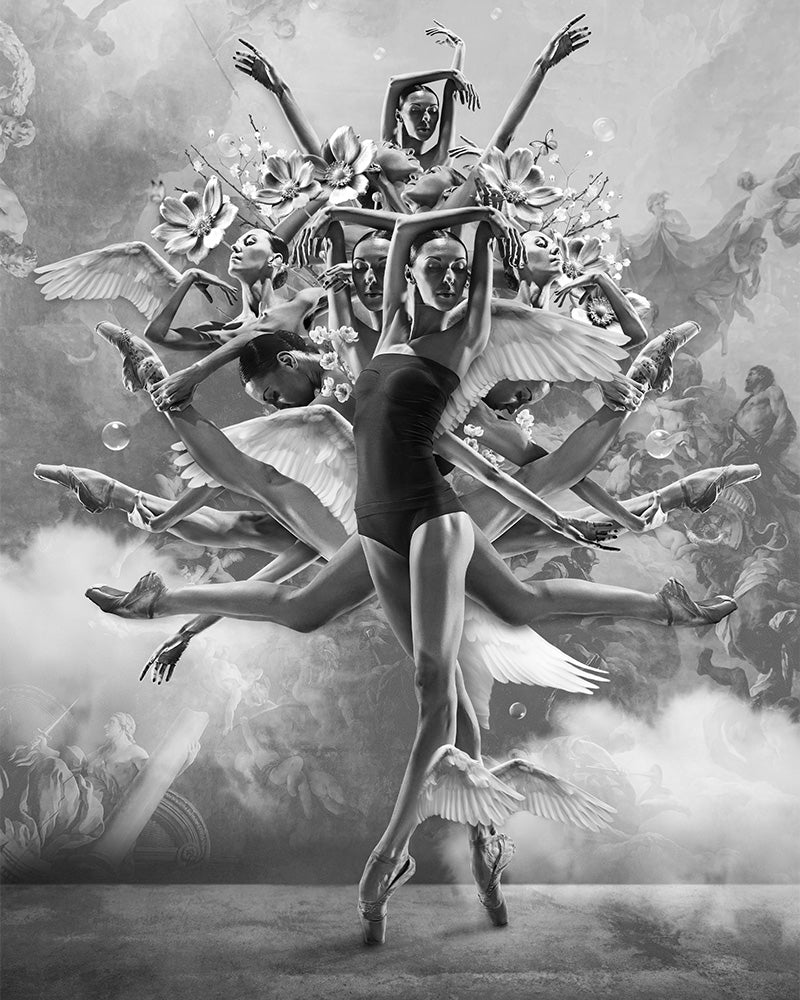 Experience the art of dance through the lens of this stunning black and white poster print, titled 'The Movement of Infinity.' It's a heartfelt dedication to the profound language of dance. In the graceful sway of the body, it speaks volumes beyond words and the notes of music.