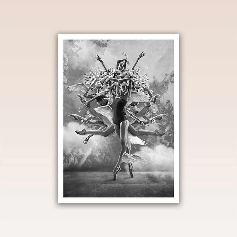 Experience the art of dance through the lens of this stunning black and white poster print, titled 'The Movement of Infinity.' It's a heartfelt dedication to the profound language of dance. In the graceful sway of the body, it speaks volumes beyond words and the notes of music.