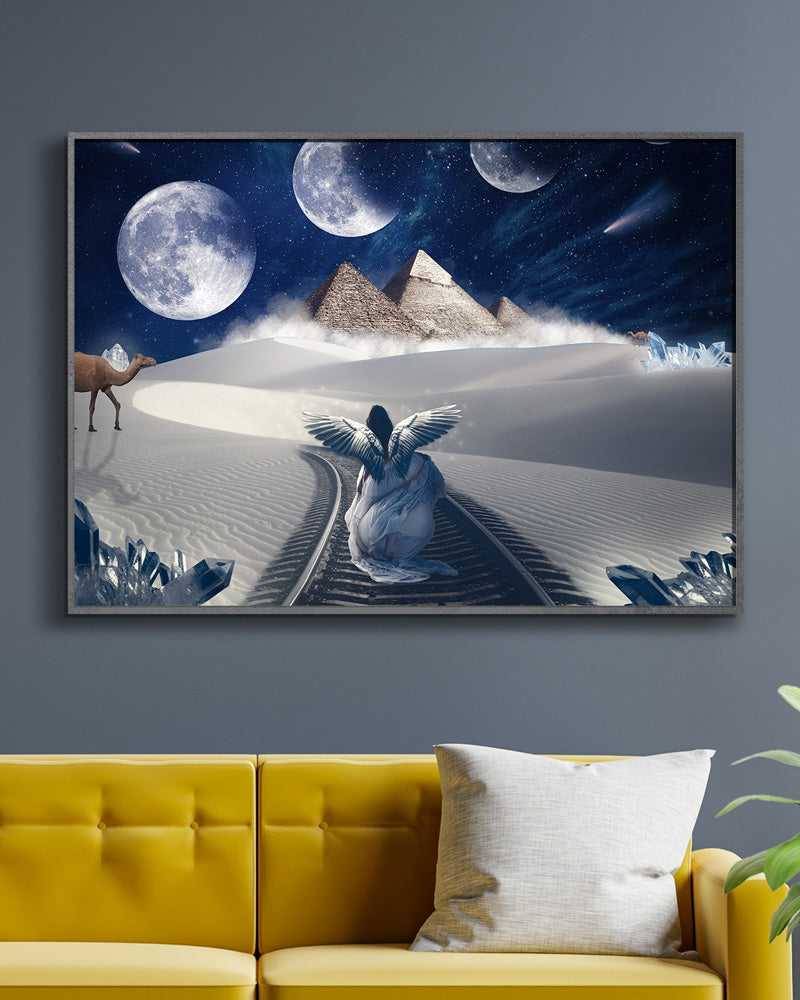 Discover serenity amidst the endless sands and dunes with this evocative poster print. In the midst of nature's vast tranquility, it calls for inner peace and reflection, a respite from the cacophony of daily life
