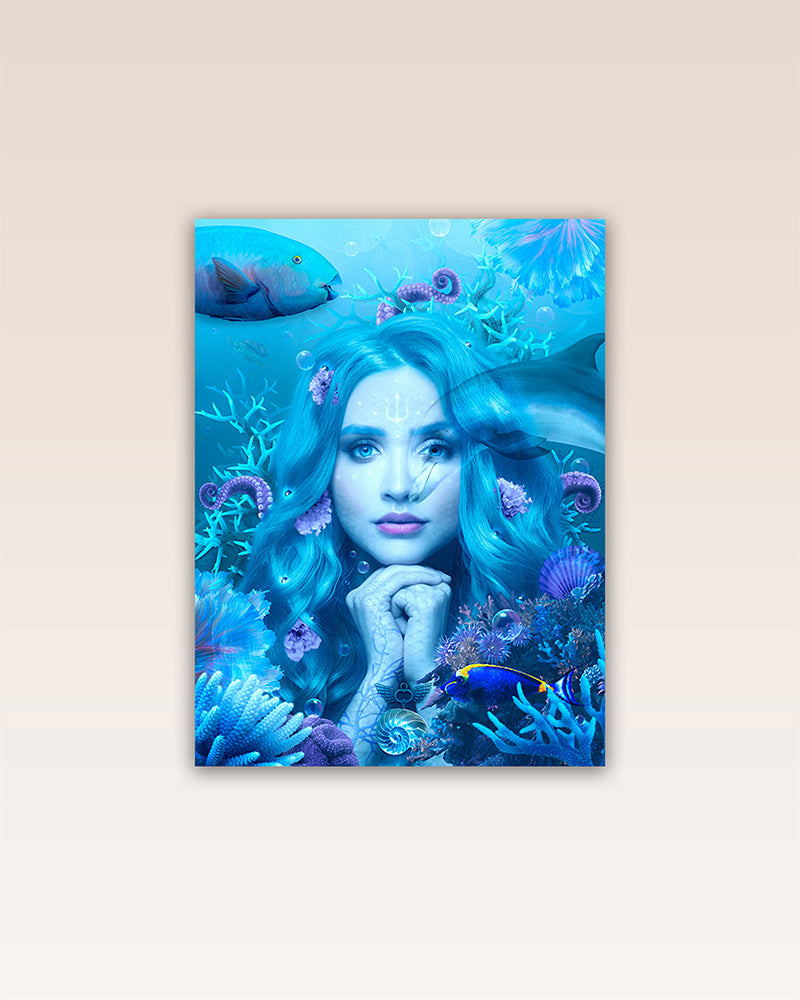 This poster print is a beautiful representation of Amphitrite, the goddess of the sea, who rules its mysterious depths and is connected to all the creatures that live in it.