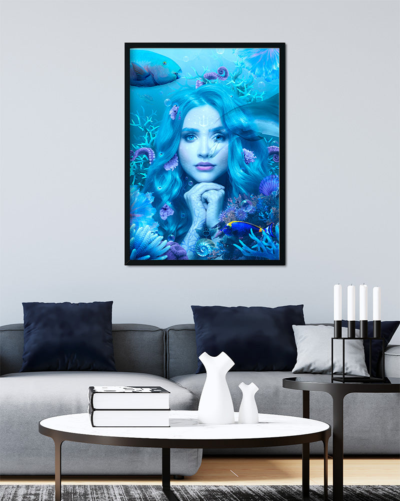 This poster print is a beautiful representation of Amphitrite, the goddess of the sea, who rules its mysterious depths and is connected to all the creatures that live in it.