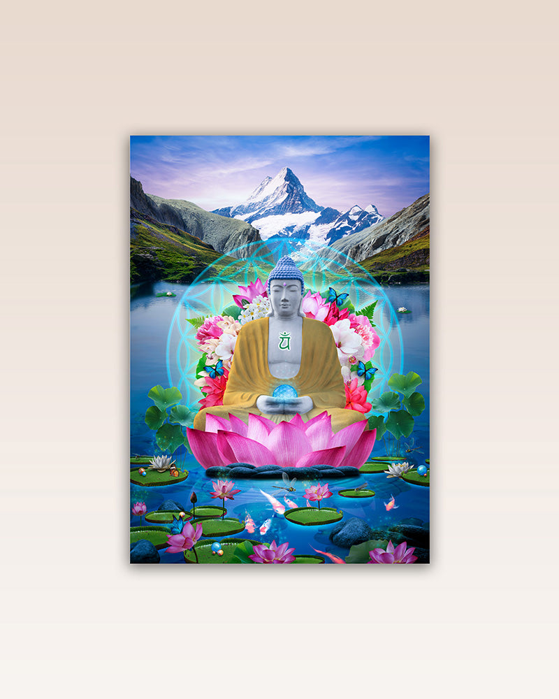 This poster print brings transformation to the desired manifestation in the space, indulge in an ethereal moment of peace and tranquillity in the embrace of the Buddha.