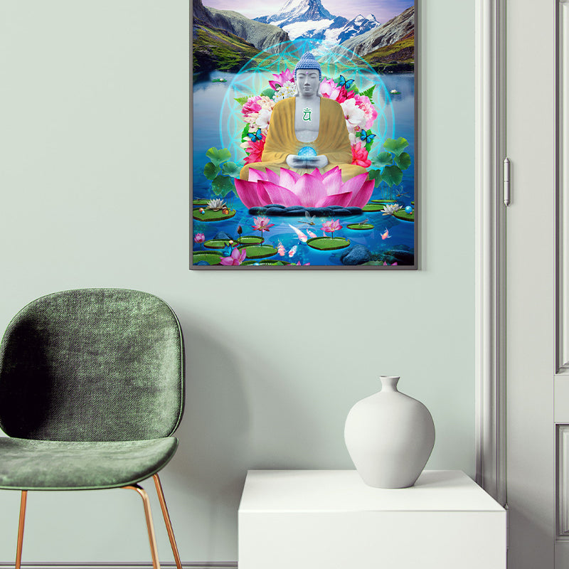 This poster print brings transformation to the desired manifestation in the space, indulge in an ethereal moment of peace and tranquillity in the embrace of the Buddha.