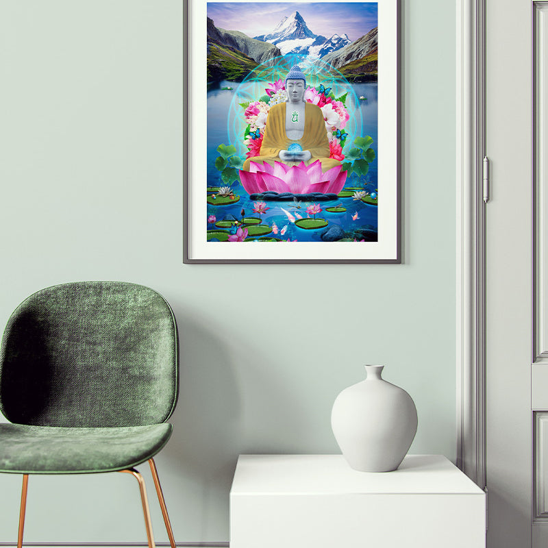 This poster print brings transformation to the desired manifestation in the space, indulge in an ethereal moment of peace and tranquillity in the embrace of the Buddha.