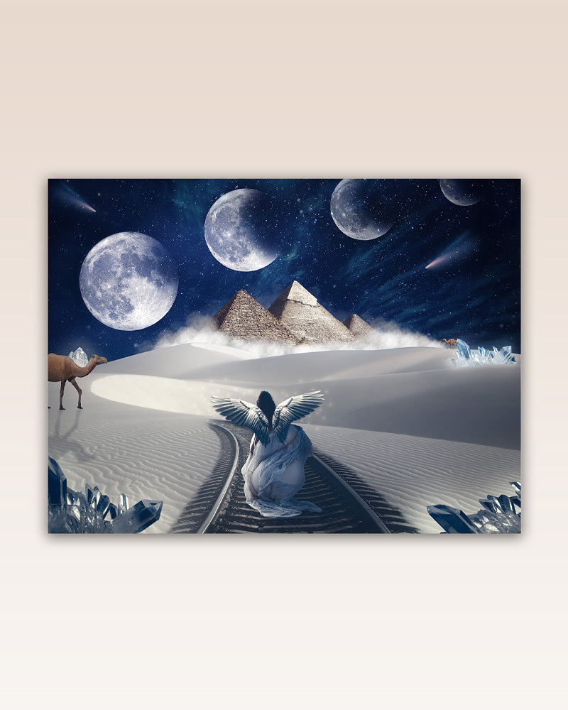 Discover serenity amidst the endless sands and dunes with this evocative poster print. In the midst of nature's vast tranquility, it calls for inner peace and reflection, a respite from the cacophony of daily life