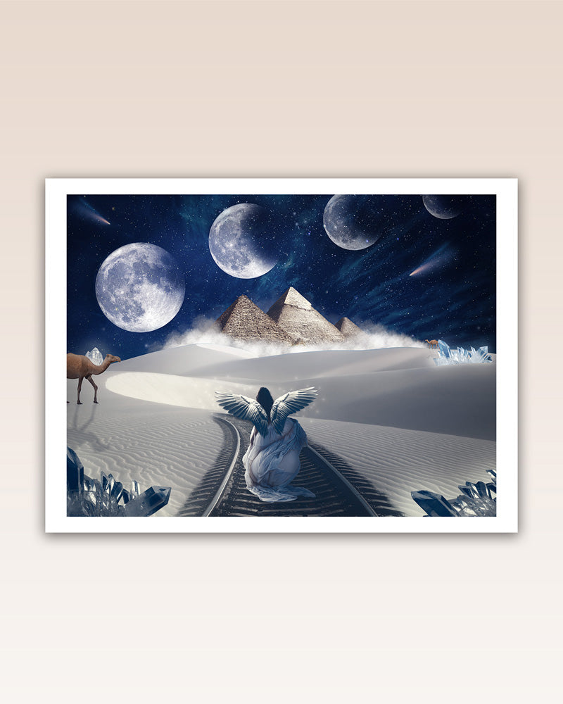 Discover serenity amidst the endless sands and dunes with this evocative poster print. In the midst of nature's vast tranquility, it calls for inner peace and reflection, a respite from the cacophony of daily life