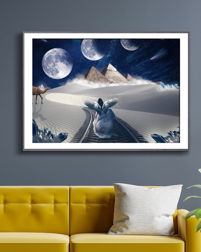 Discover serenity amidst the endless sands and dunes with this evocative poster print. In the midst of nature's vast tranquility, it calls for inner peace and reflection, a respite from the cacophony of daily life